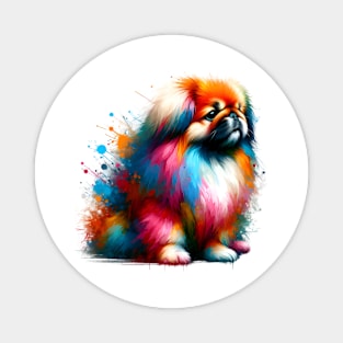 Pekingese Dog in Vivid Splashed Paint Style Magnet